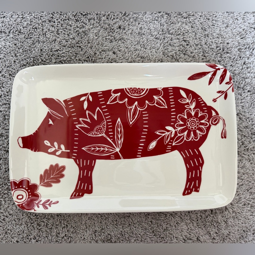 Creative Co-Op Red Pig Ceramic Serving Platter